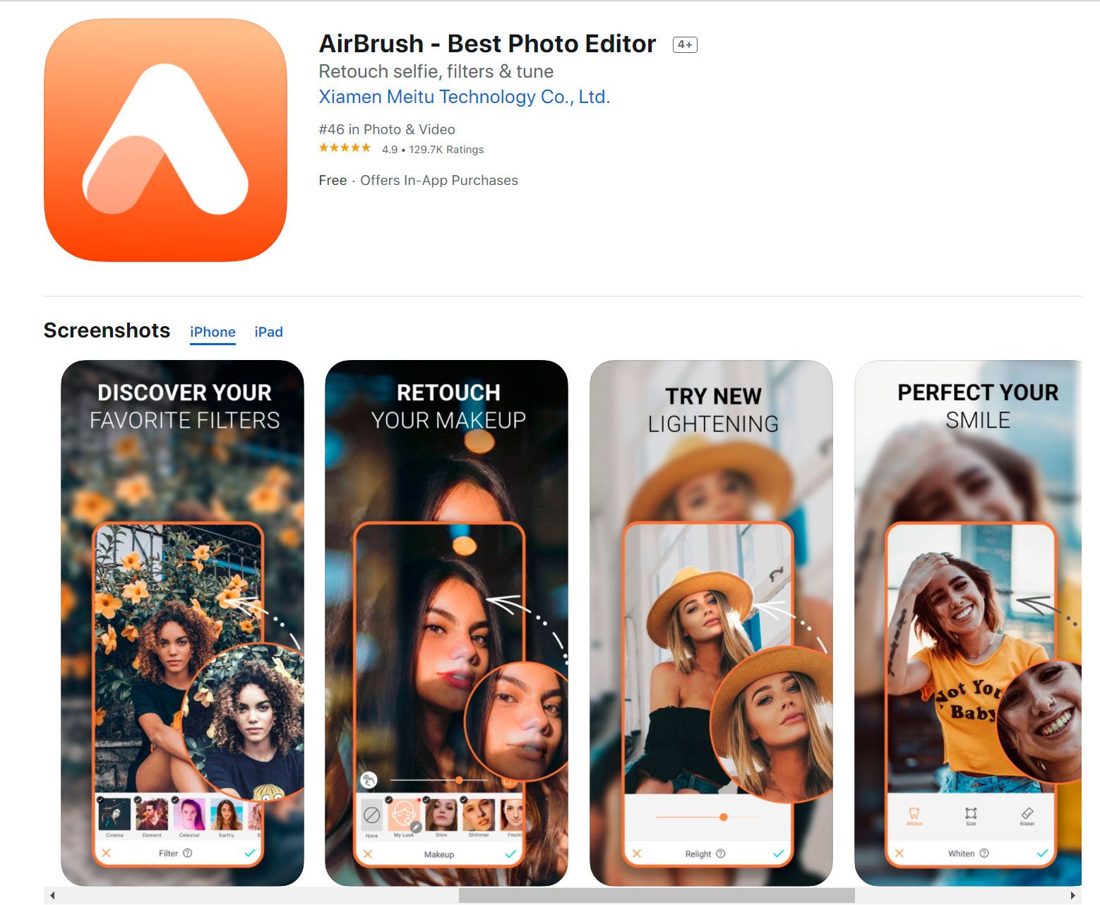 Aplicação Airbrush na App Store..