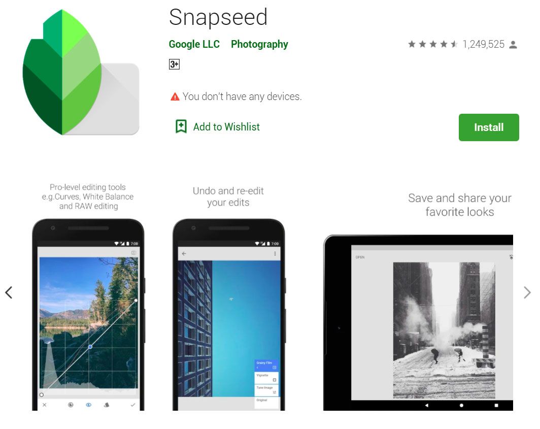 Aplicação Snapseed no Google Play..