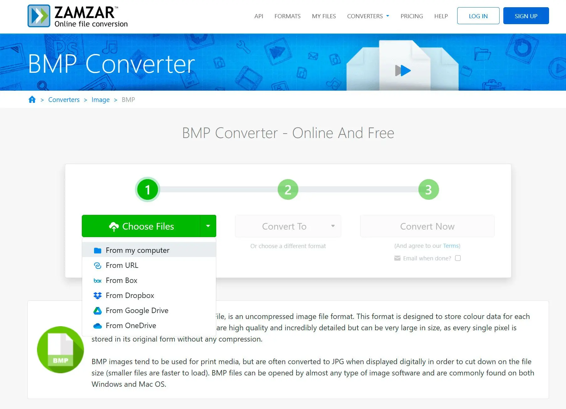 Zamzar bmp para jpeg conversor online..