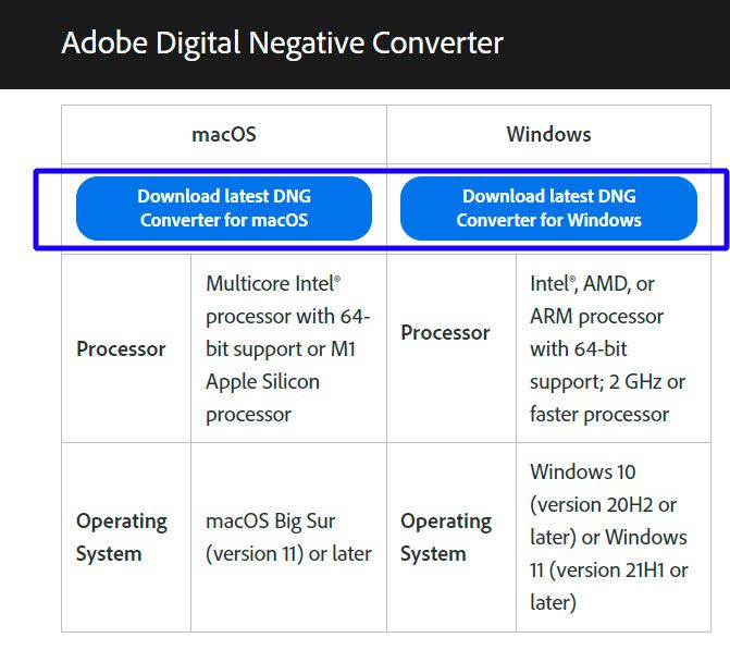 Baixar Adobe DNG Converter..
