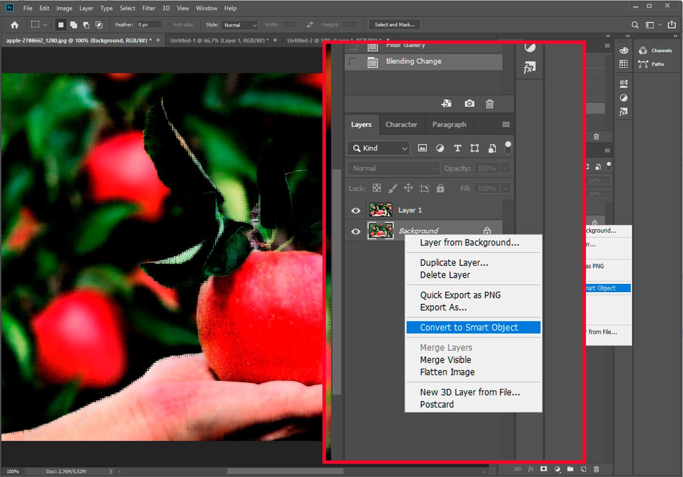 Photoshop converter em Objeto Inteligente..