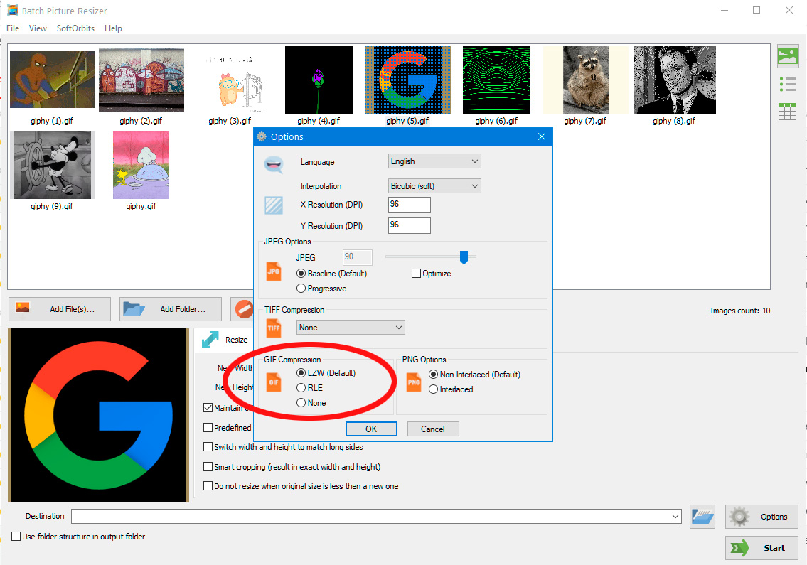 Comprimir ficheiros GIFs.