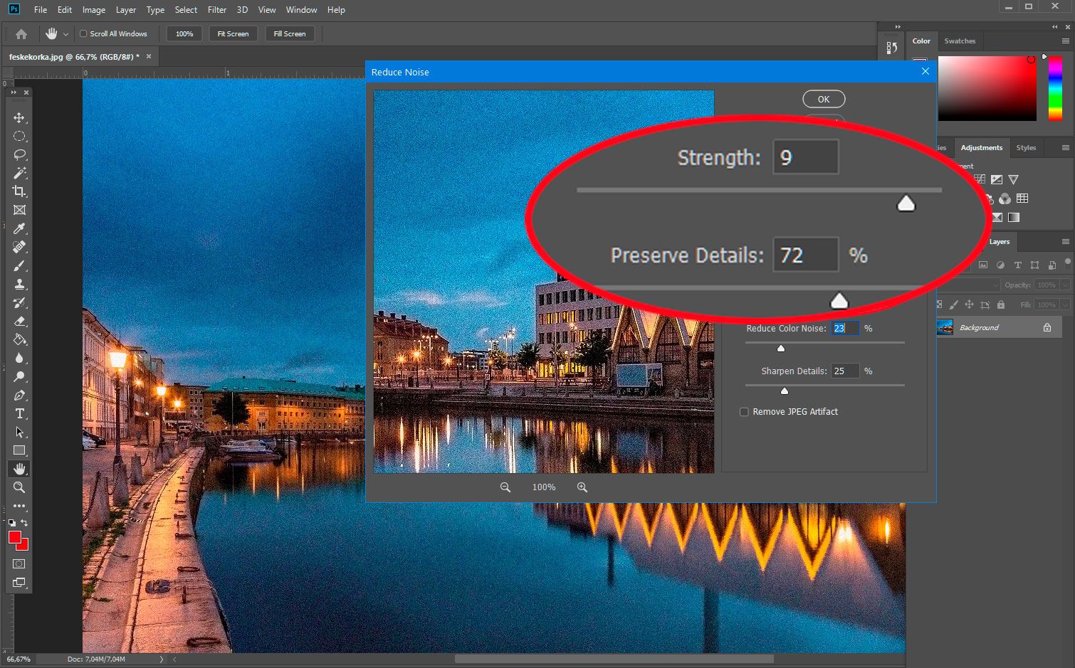 Fix luminance noise in Photoshop..