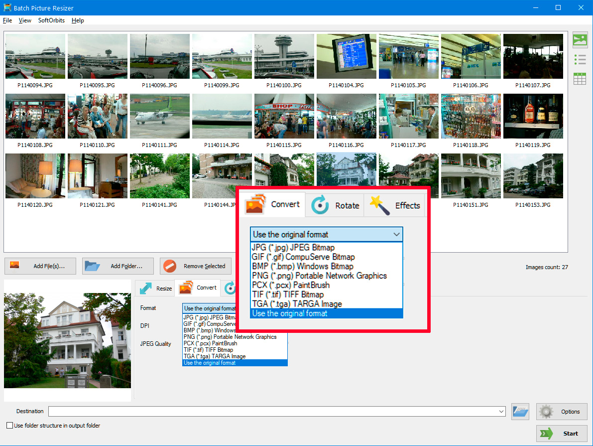 Escolha um formato de saída.