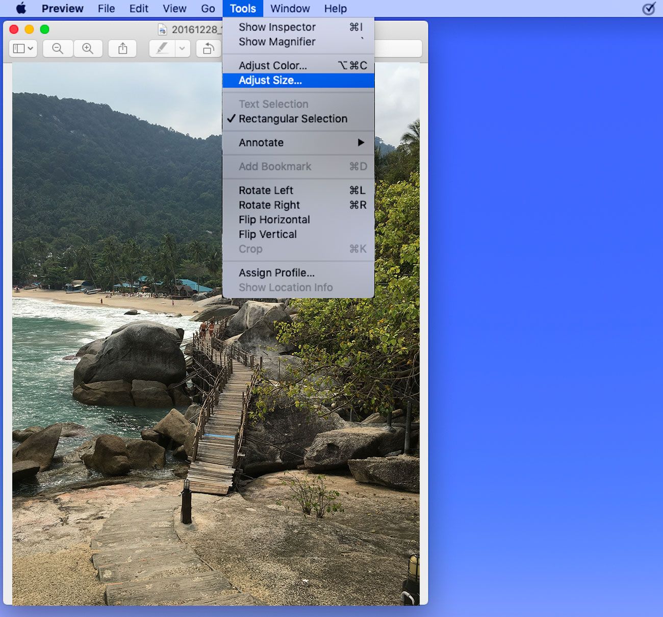 Ajustar o tamanho do arquivo de imagem no MAC em MB ou KB..