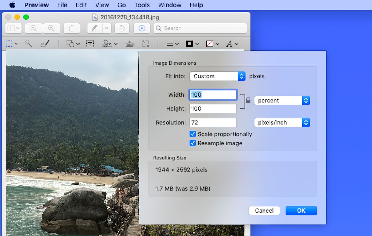 Redimensionar foto no MAC em KB..