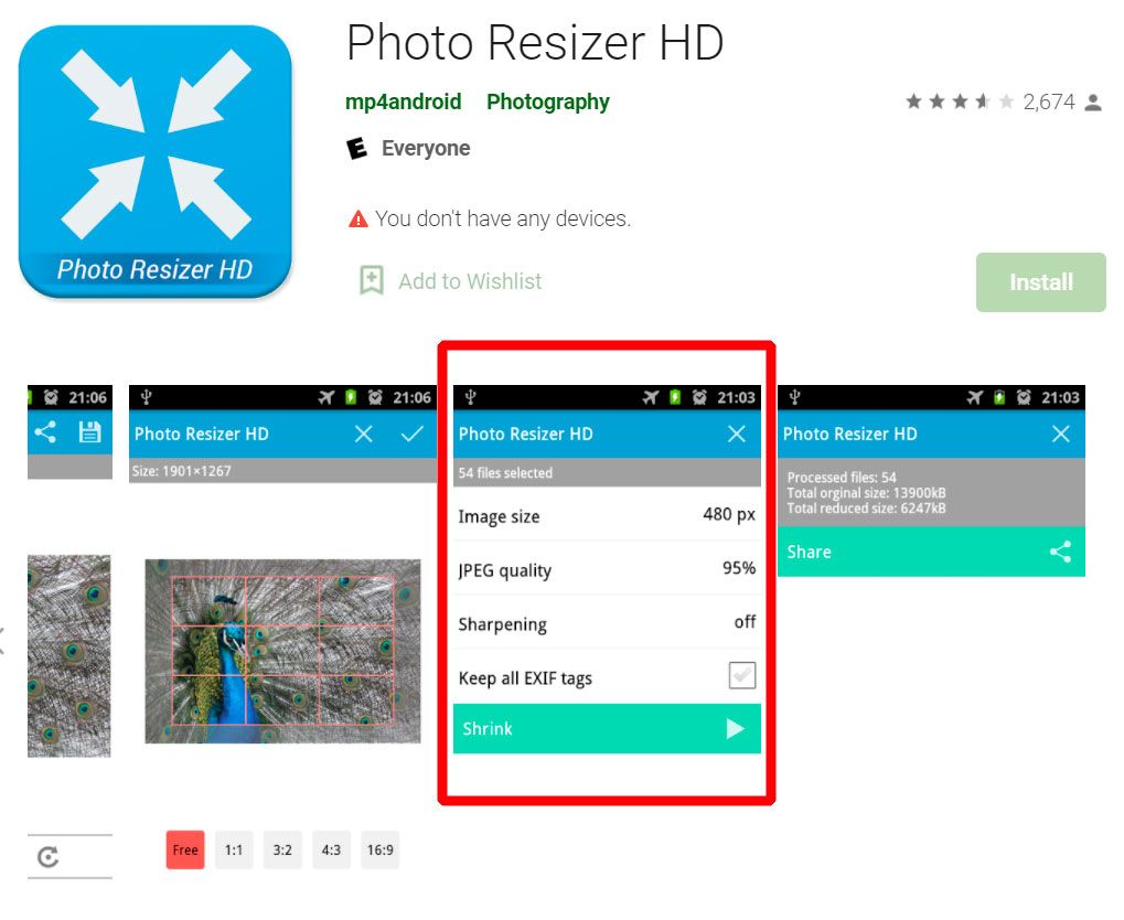 Aplicativo Image Resizer in KB HD Android..