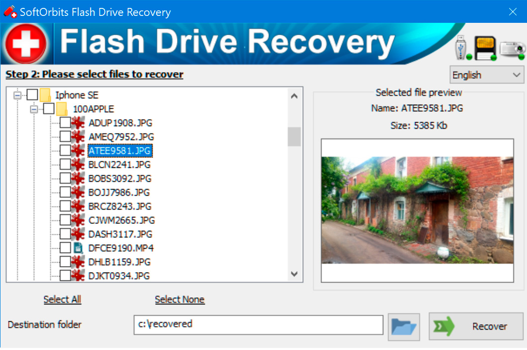 Encontre os seus ficheiros apagados na pré-visualização do cartão de memória.