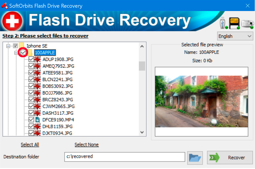 Seleccione os seus ficheiros apagados para recuperar.
