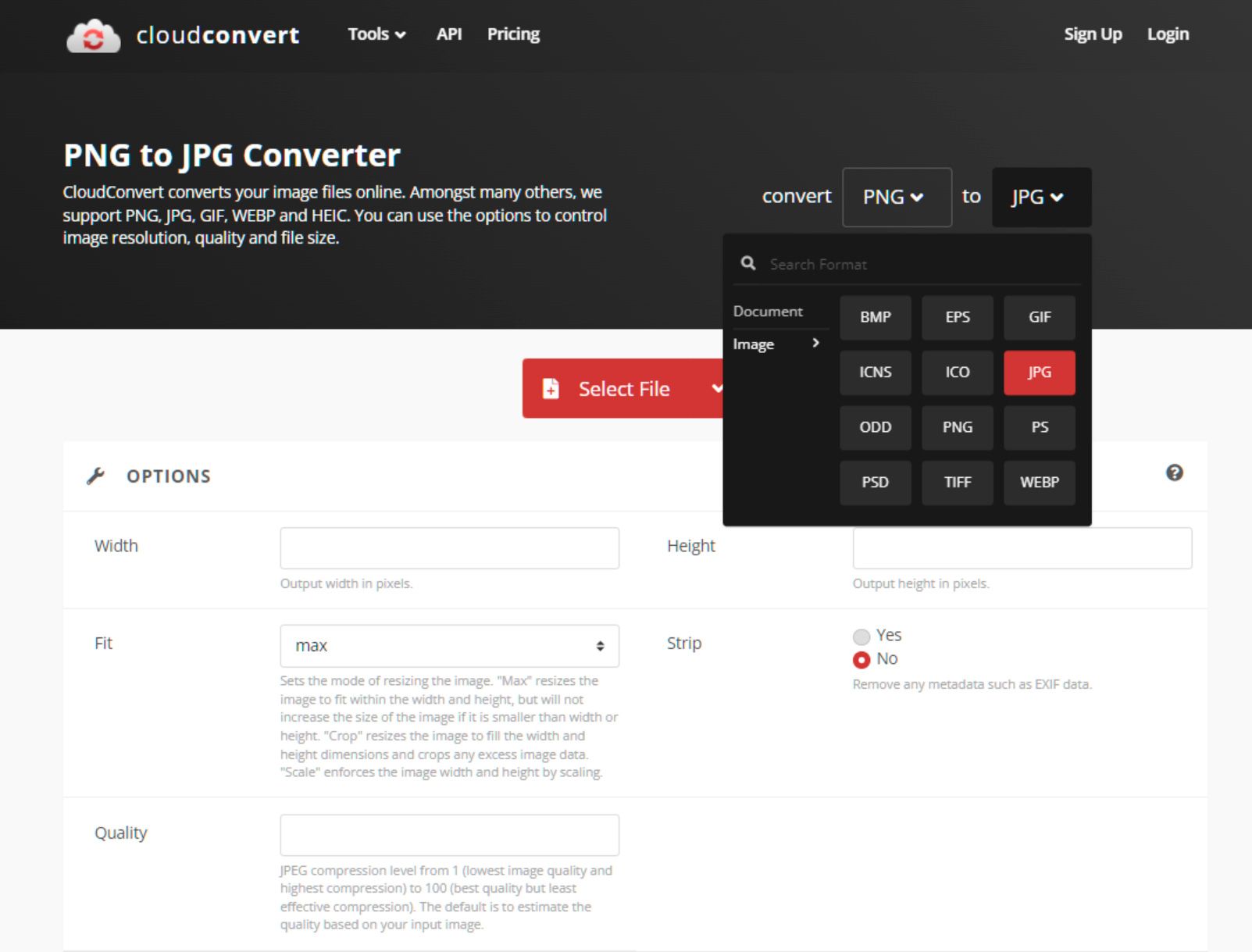 Converter PNG para JPG online..
