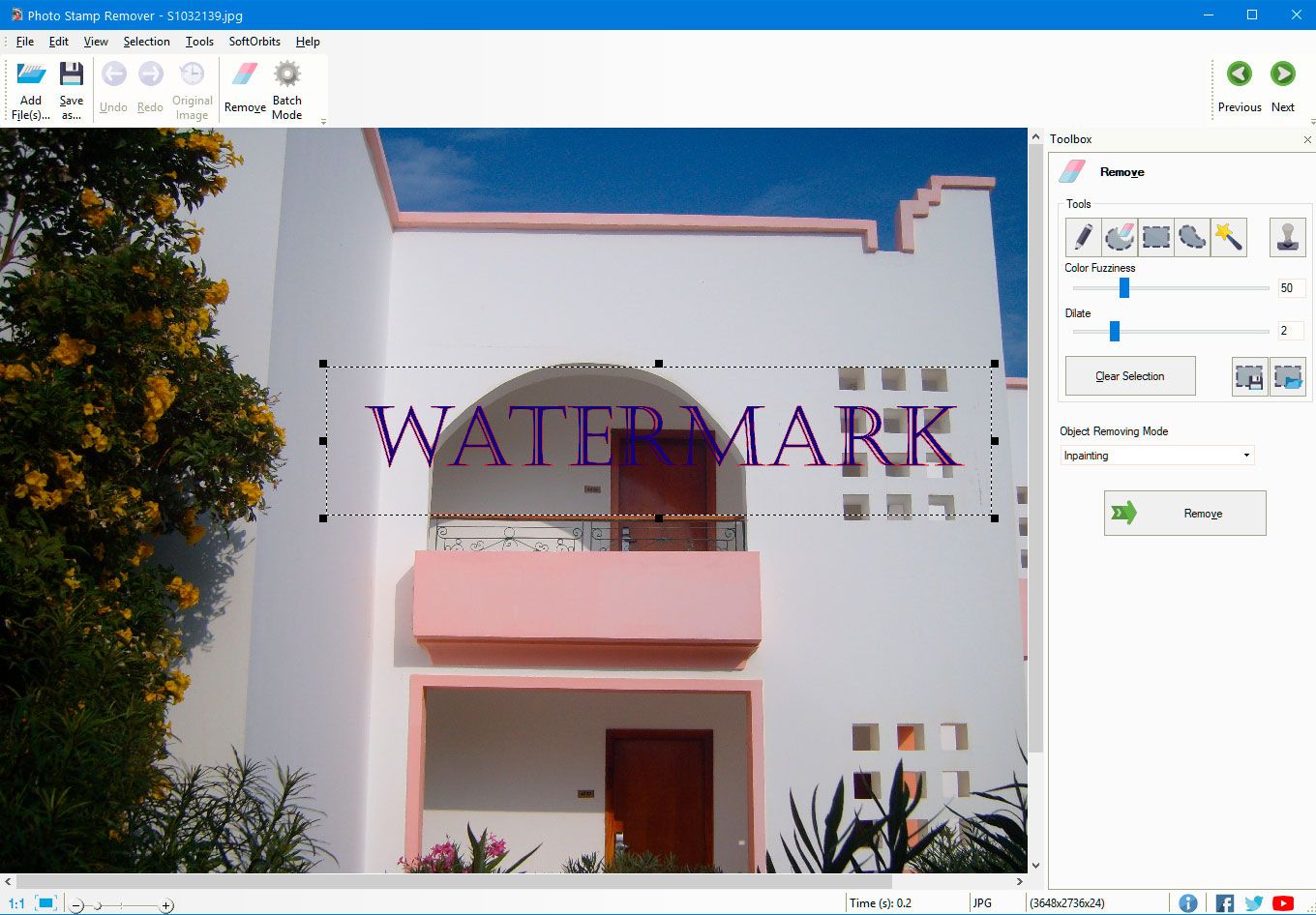 Seleccionar o marcador a cores para Remover Objecto Indesejado de uma Foto..