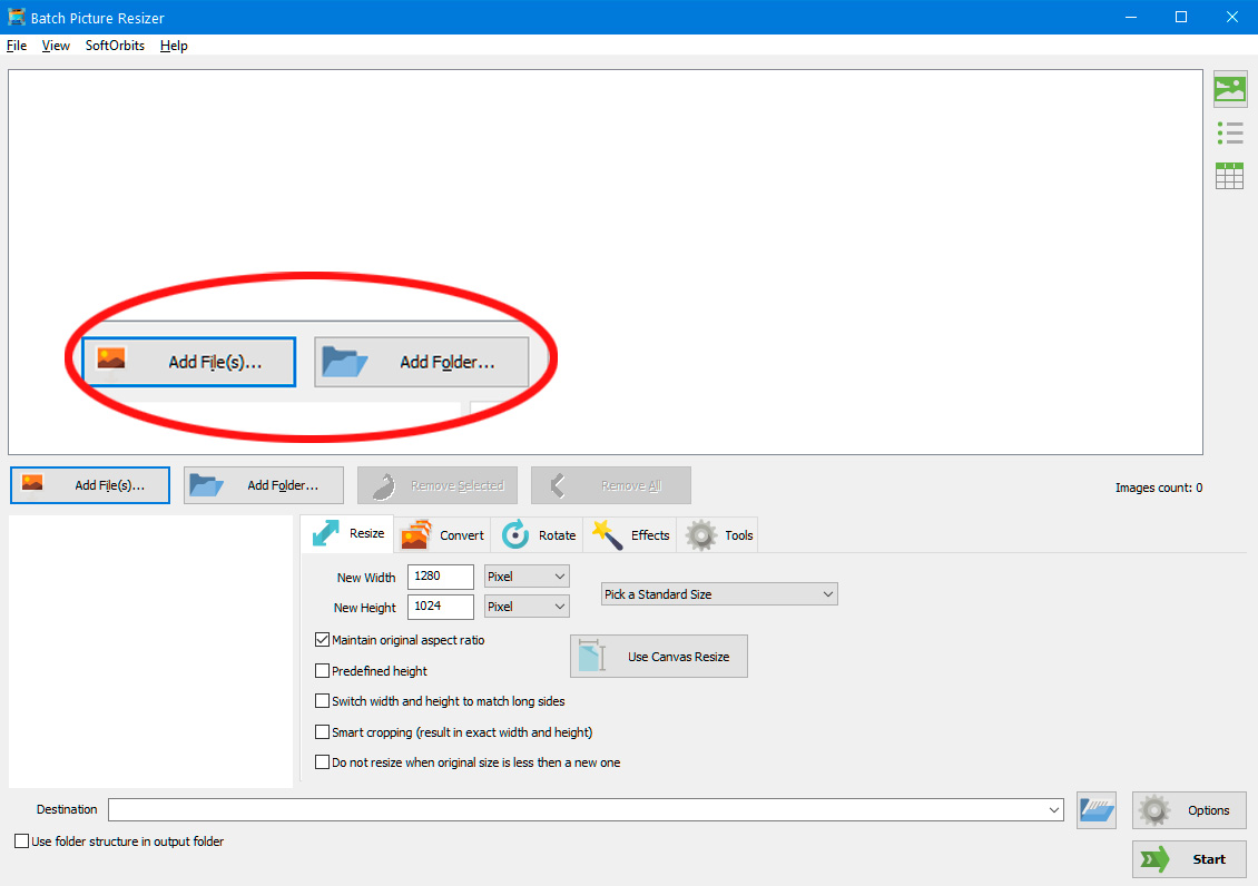 Adicione arquivos para redimensionar várias imagens no Windows 11.