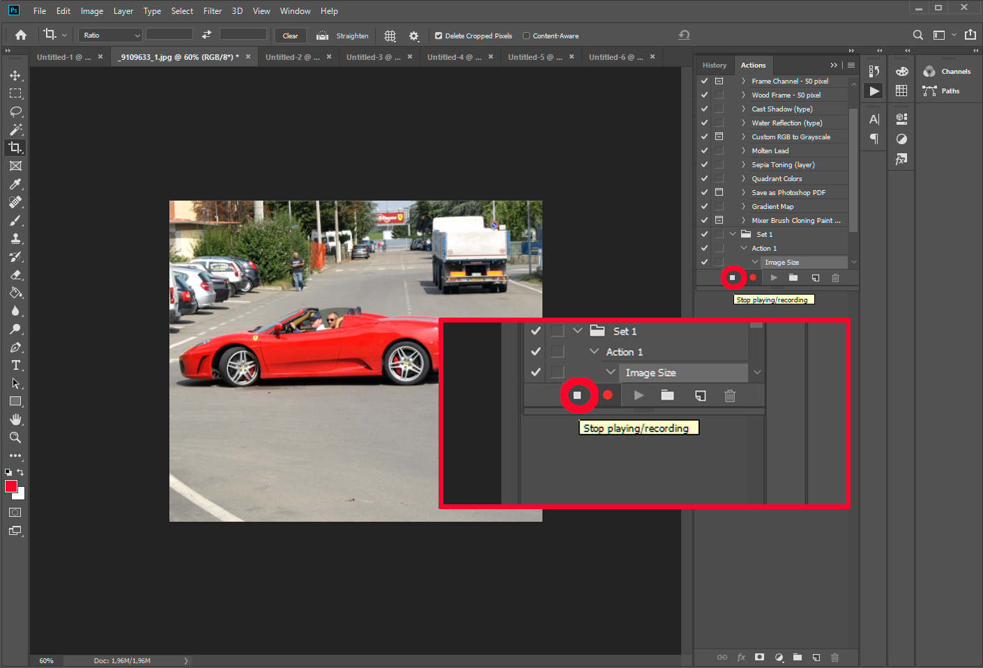 Salvar ação de redimensionamento de imagem.
