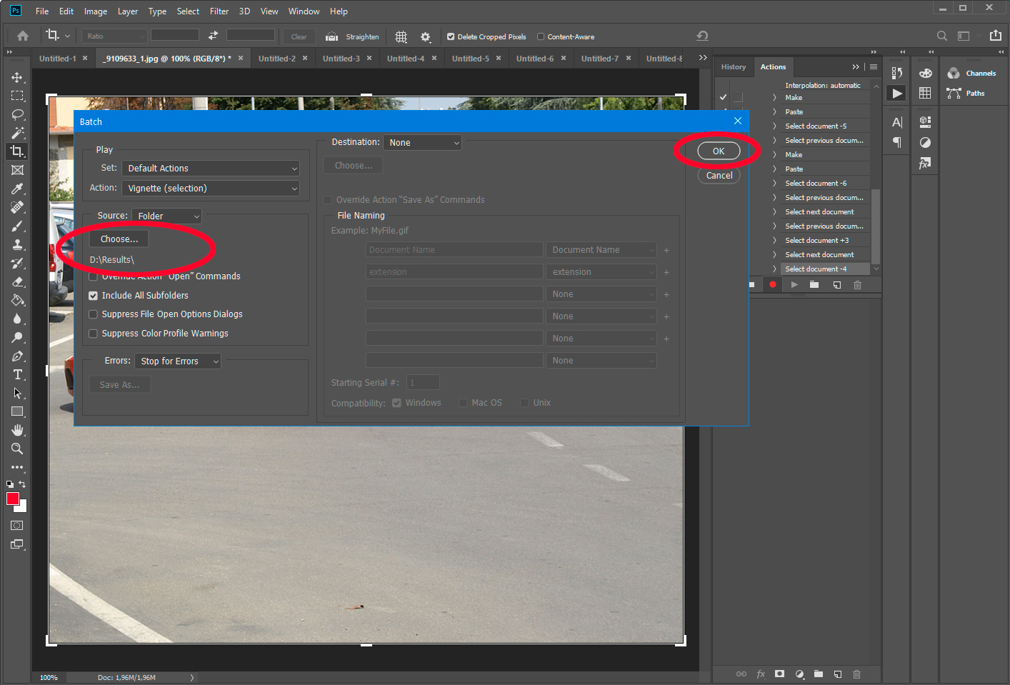 Iniciar ação de redimensionamento de imagem no Photoshop.