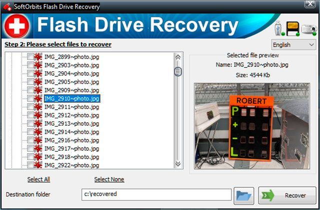 Escolher arquivos para recuperar do drive SanDisk..