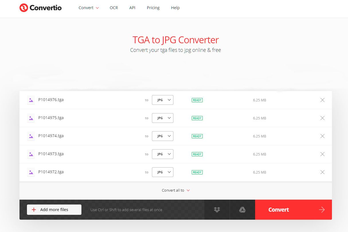 Converter múltiplos ficheiros TGA para JPG grátis..