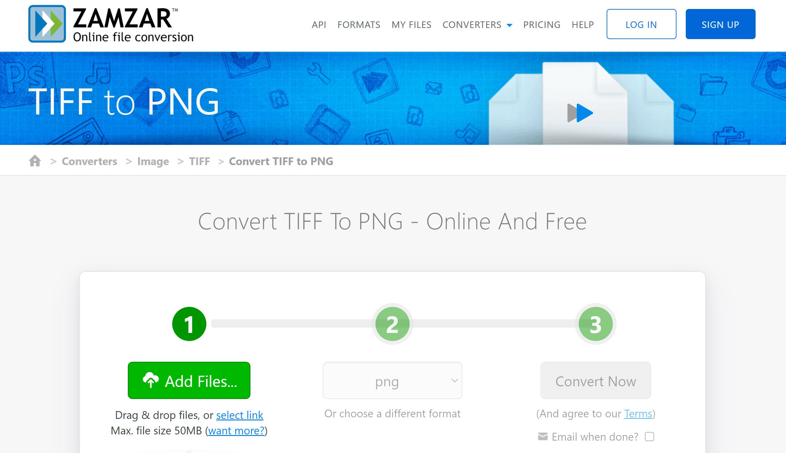 Abrir Conversor Online TIFF para PNG..