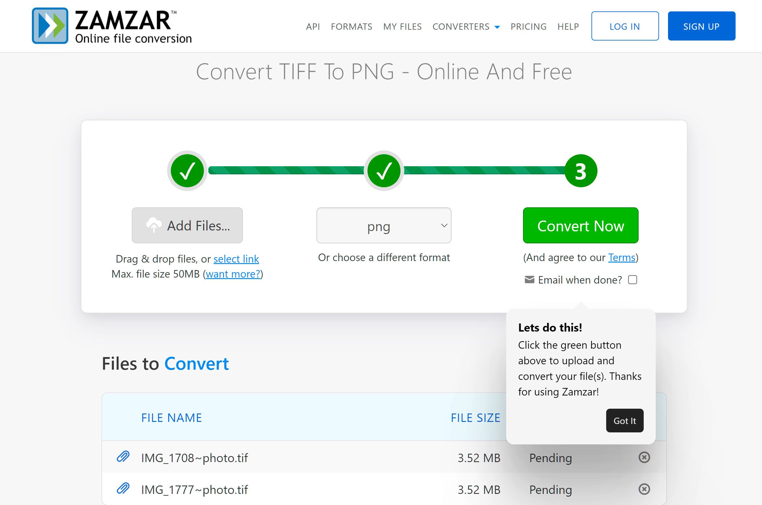 Adicionar arquivos para Converter TIFF para PNG Online..
