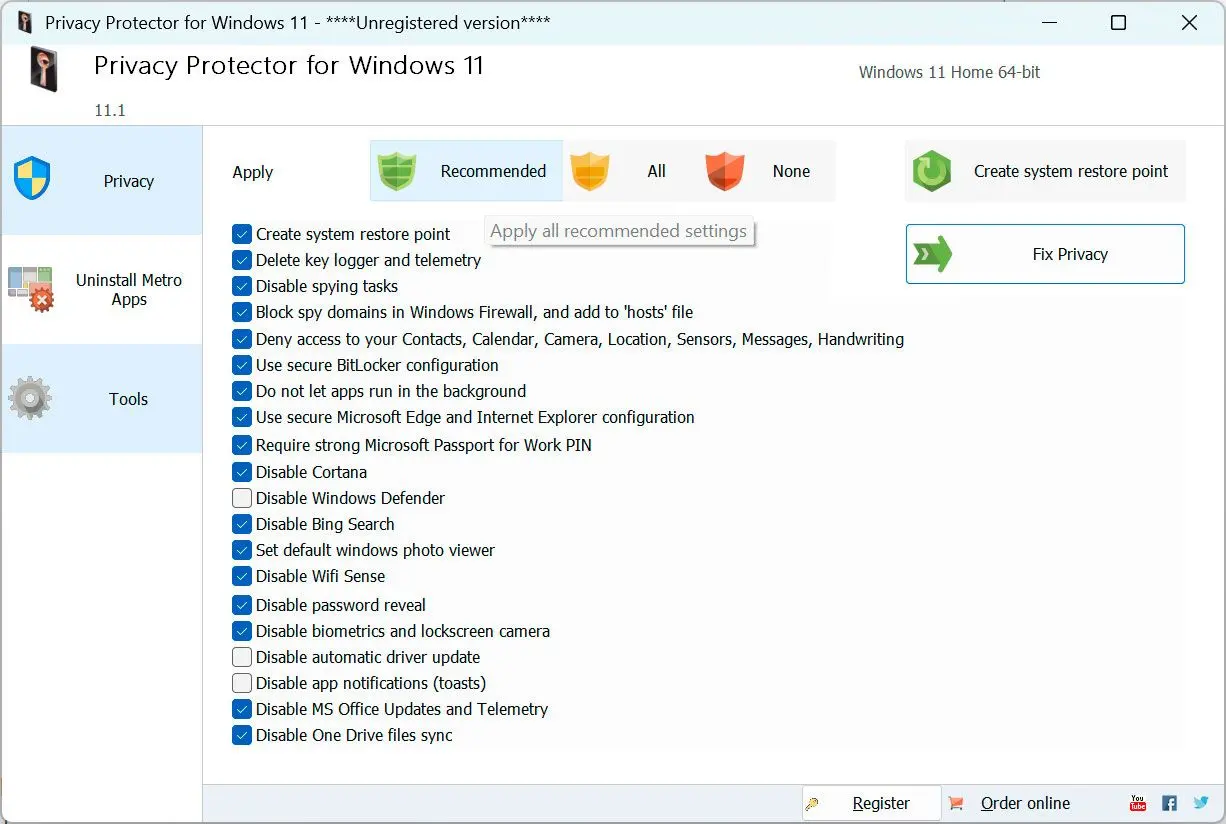 Privacy Protector for Windows 11 Captura de tela.