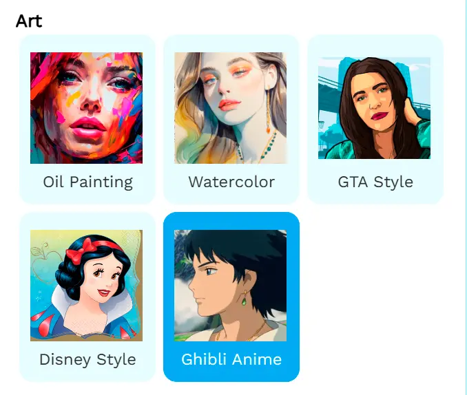 Escolha uma Predefinição Ghibli.