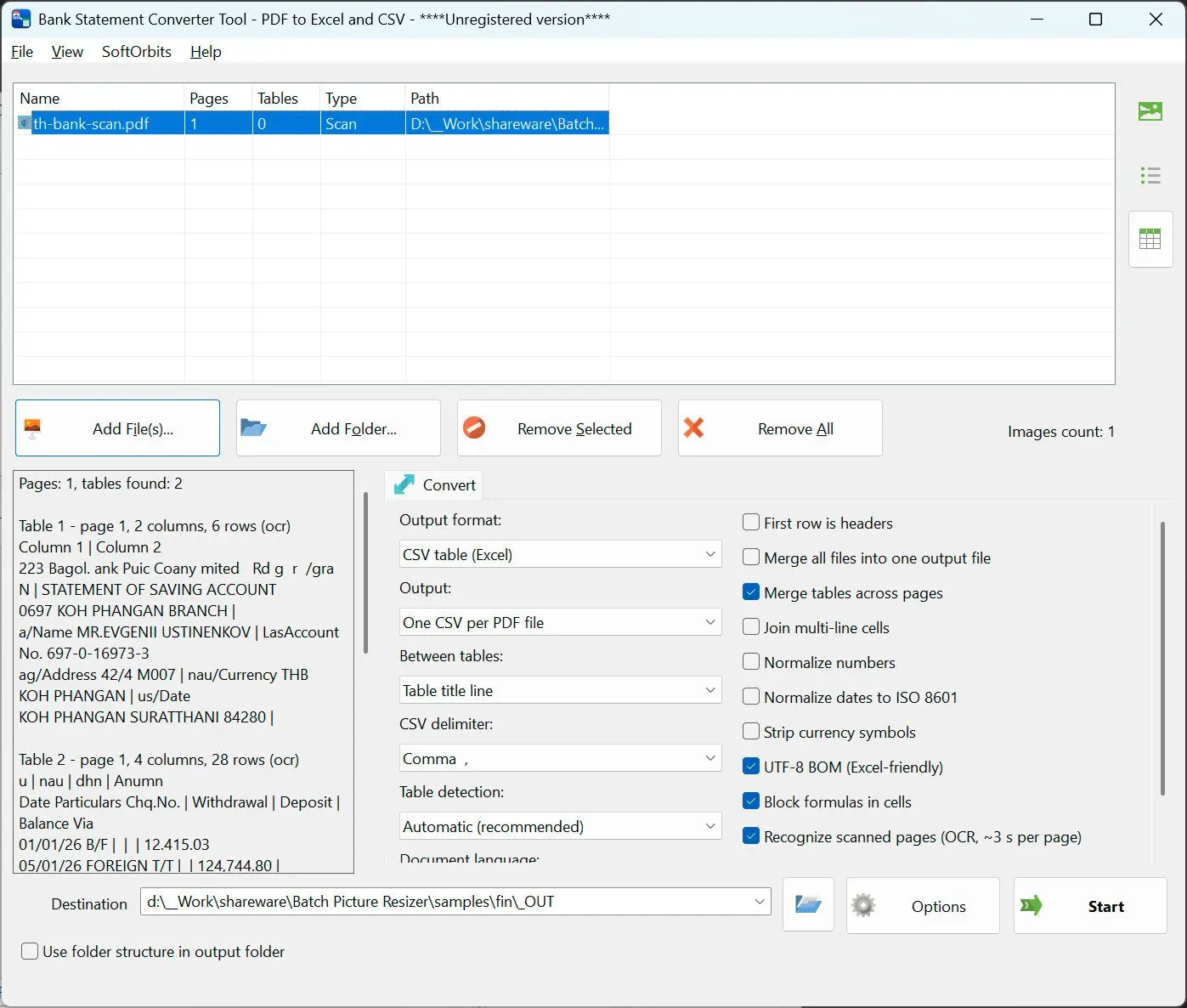 PDF to CSV Converter Captura de tela.