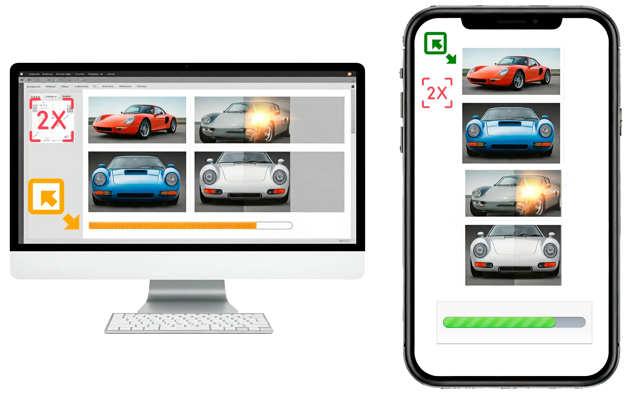 Aumento de Escala de Imagens em Massa com IA Online e Download de Software.