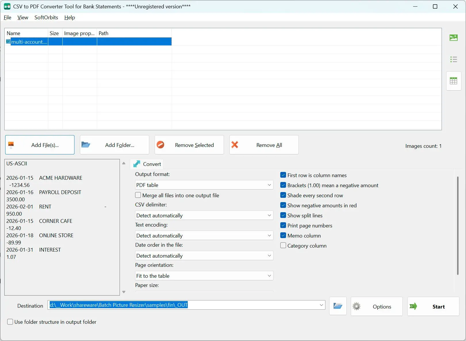 CSV to PDF Converter Captura de tela.