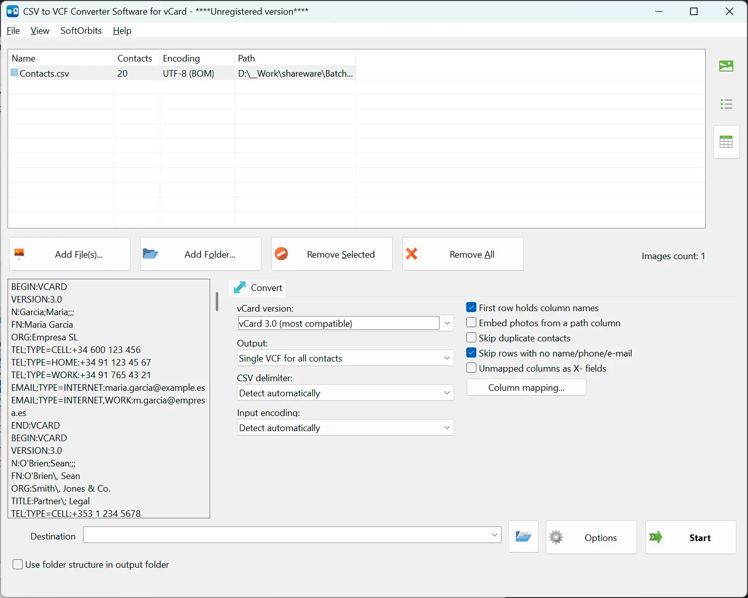 CSV to VCF Converter Software for vCard Captura de tela.