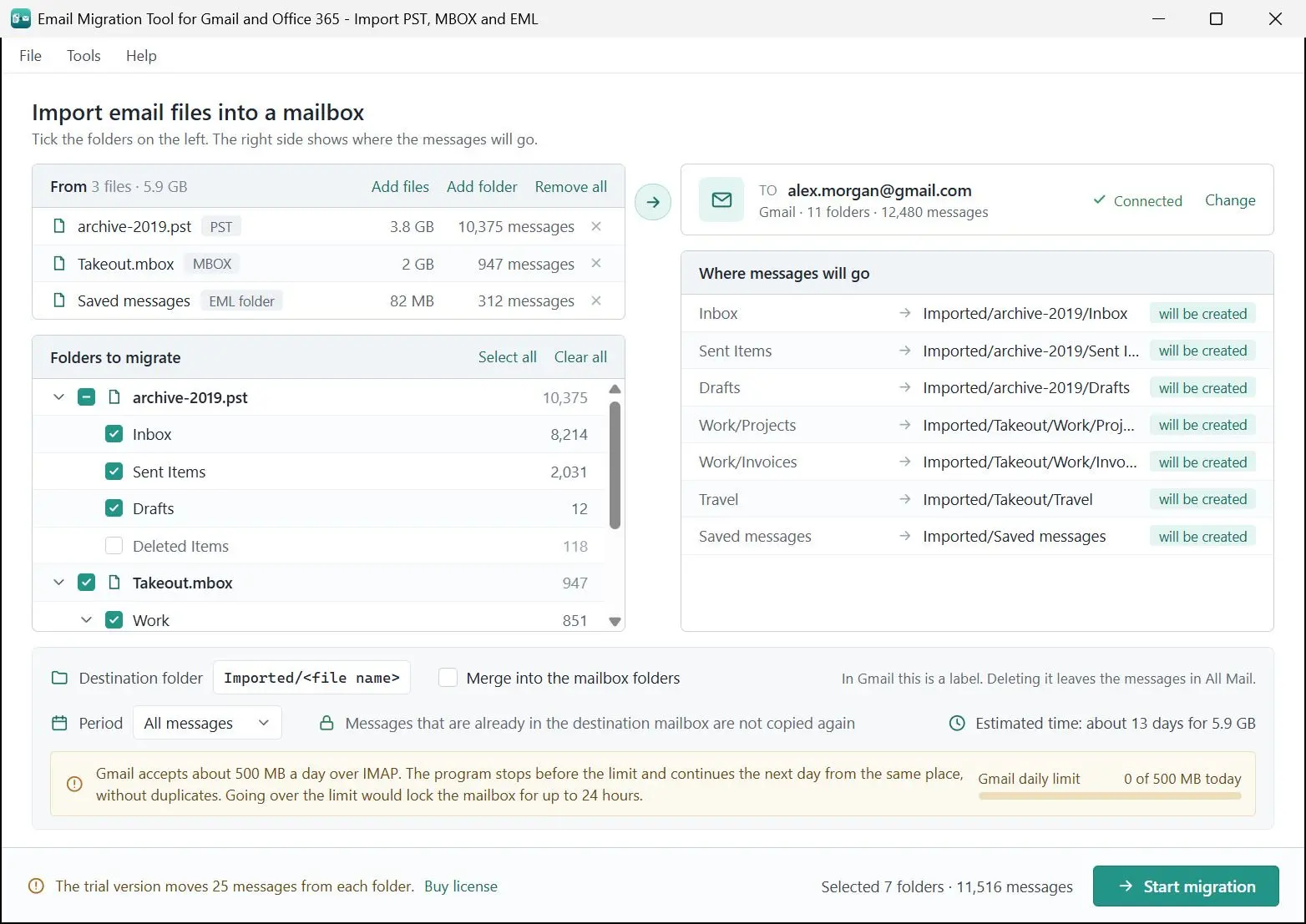 Email Migration Tool for Gmail and Office 365 - Import PST, MBOX and EML Captura de tela.