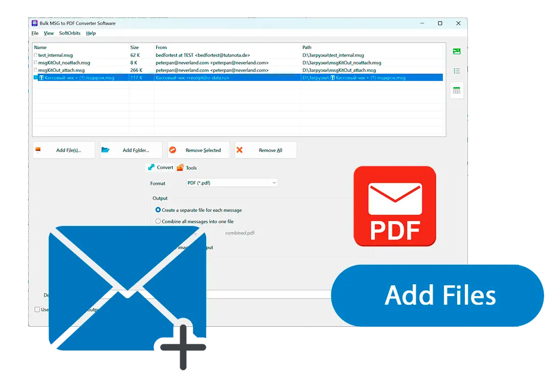 Adicione seus arquivos de e-mail.