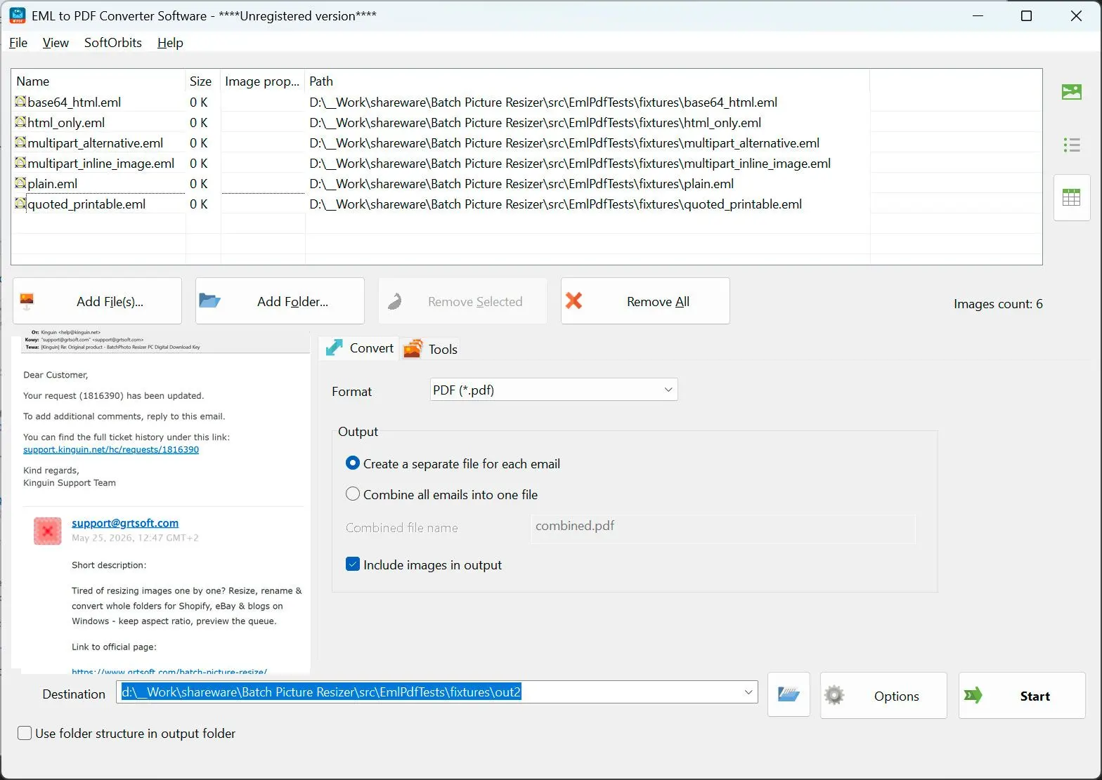 EML to PDF Converter Software Captura de tela.