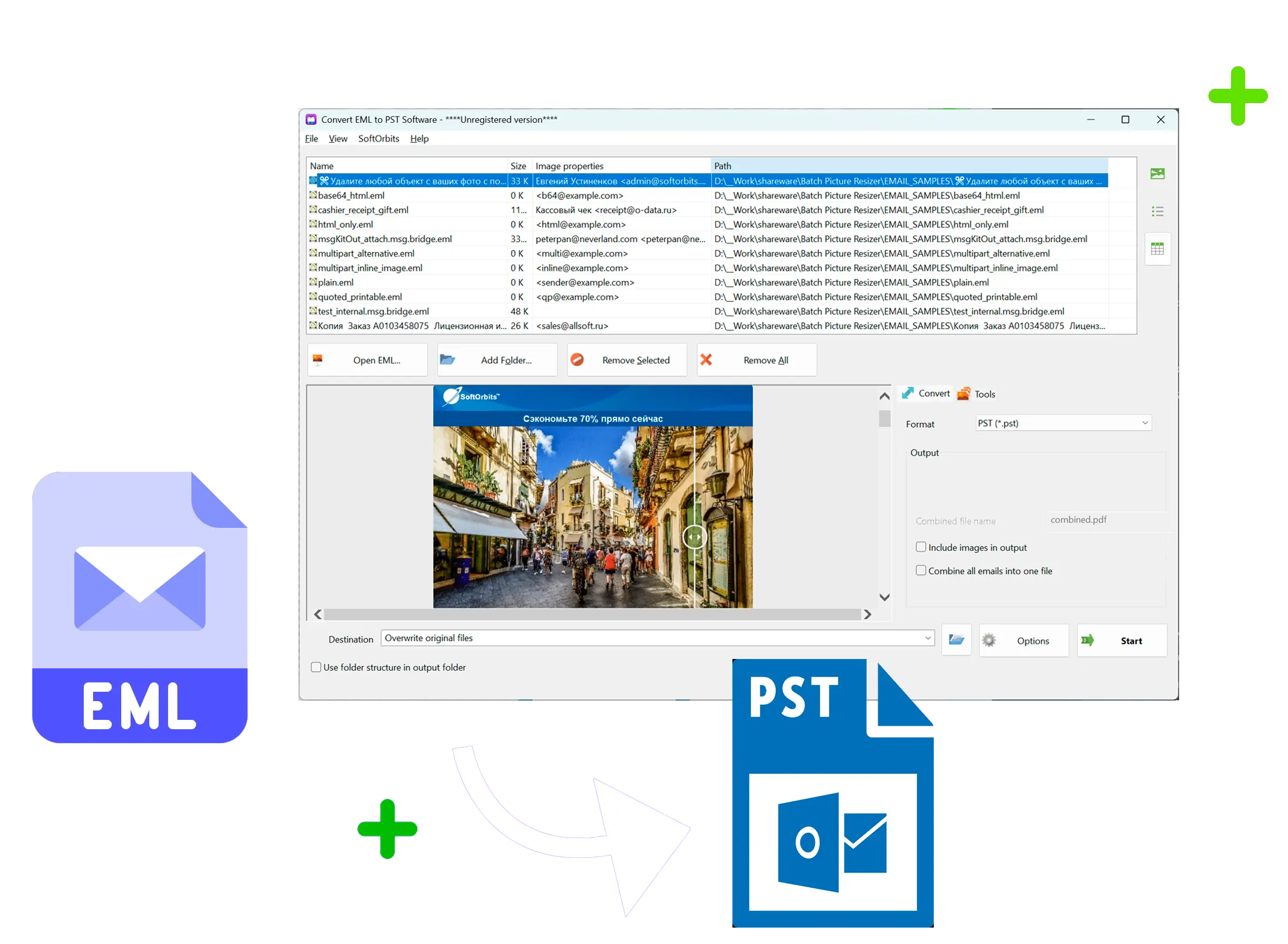 EML to PST Converter Software Captura de tela.