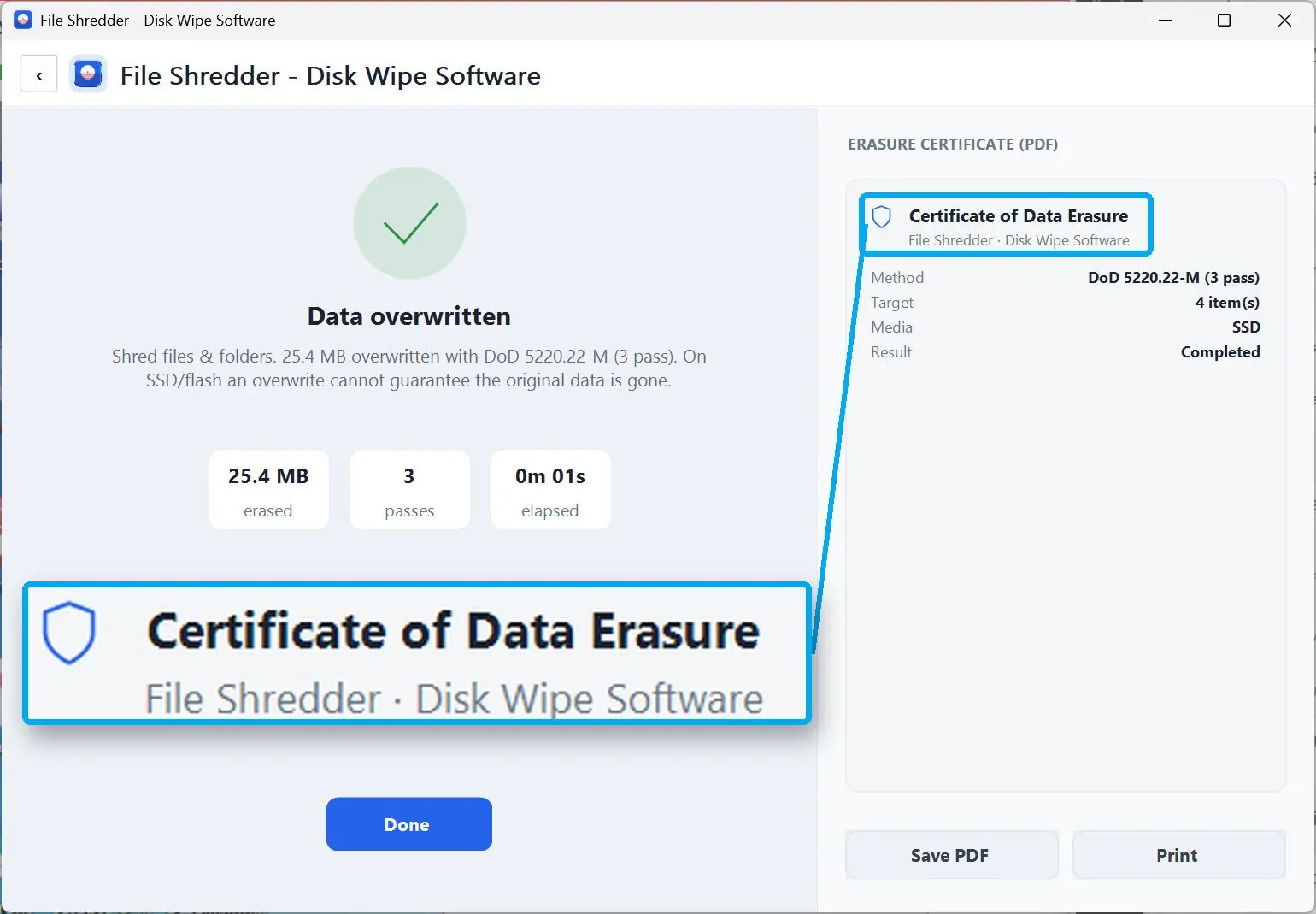 Destrua os dados e guarde o relatório.