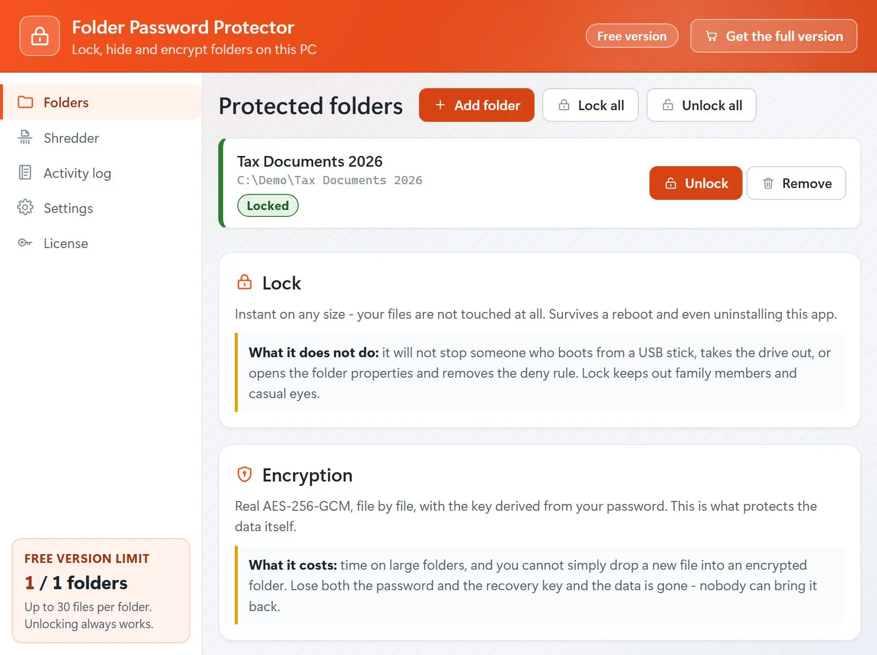 Folder Password Protector Captura de tela.