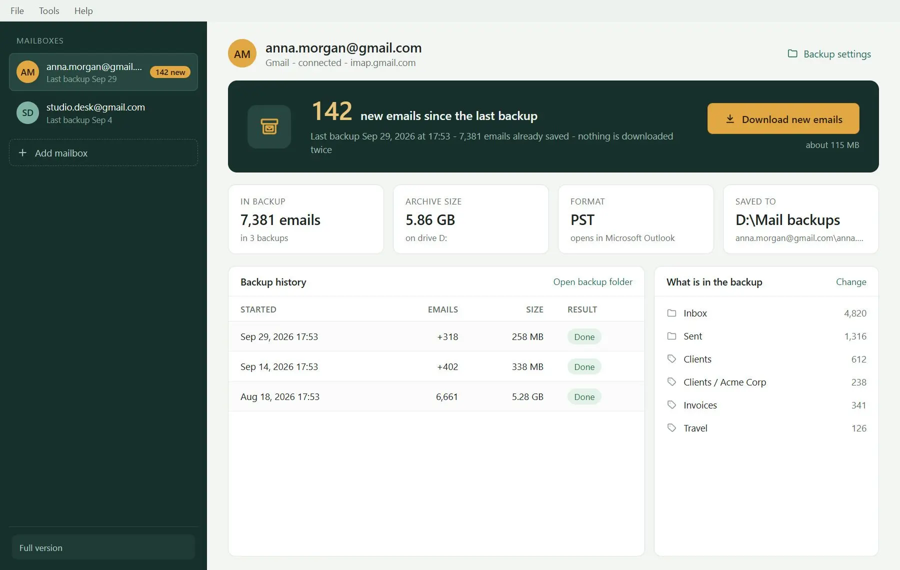 Gmail Backup & Export Software to PST and MBOX Captura de tela.