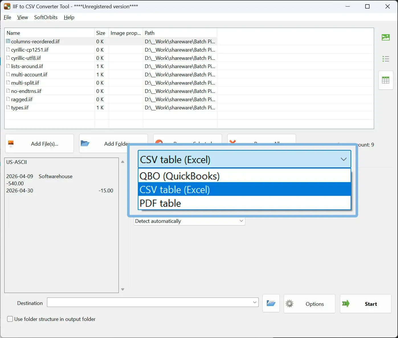 Selecione o formato CSV e guarde.