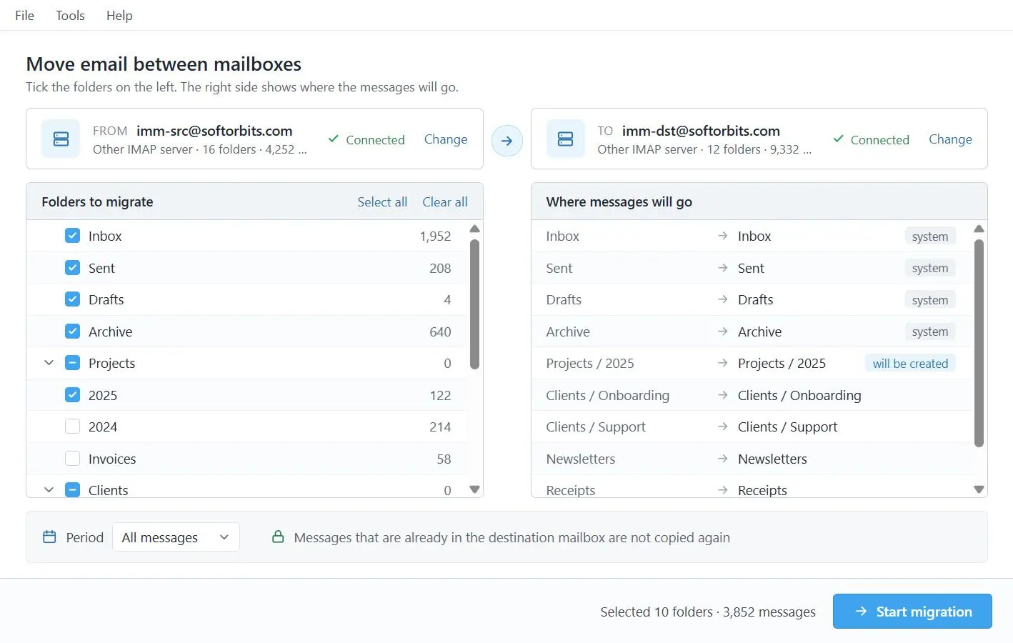 IMAP to IMAP Email Migration Tool Captura de tela.