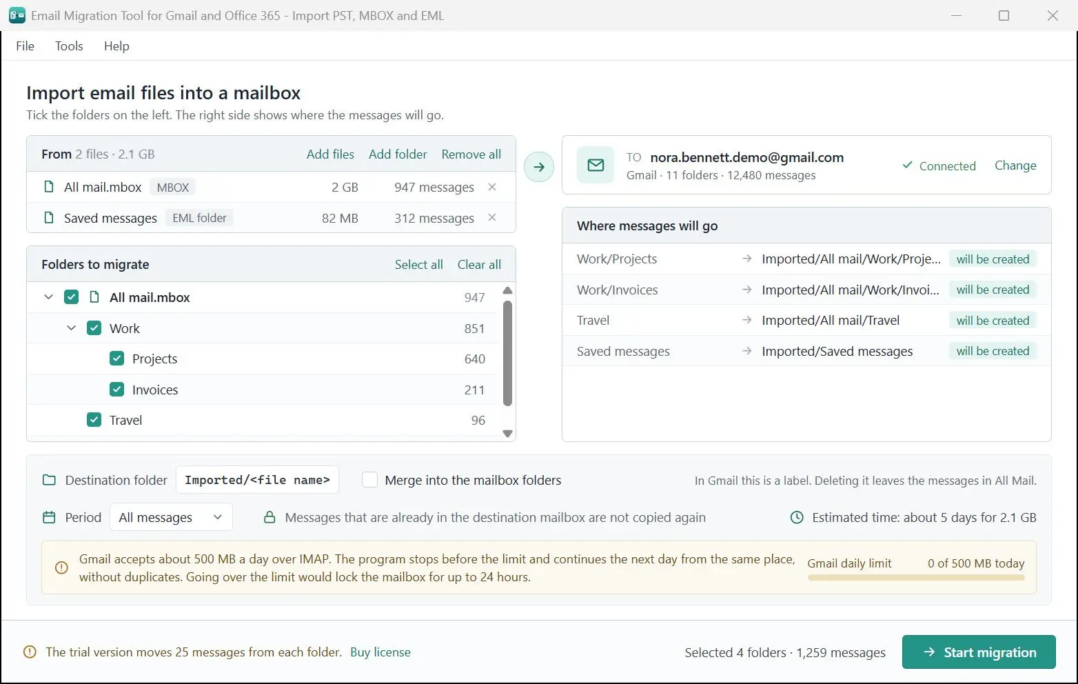 Email Migration Tool for Gmail and Office 365 - Import PST, MBOX and EML Captura de tela.