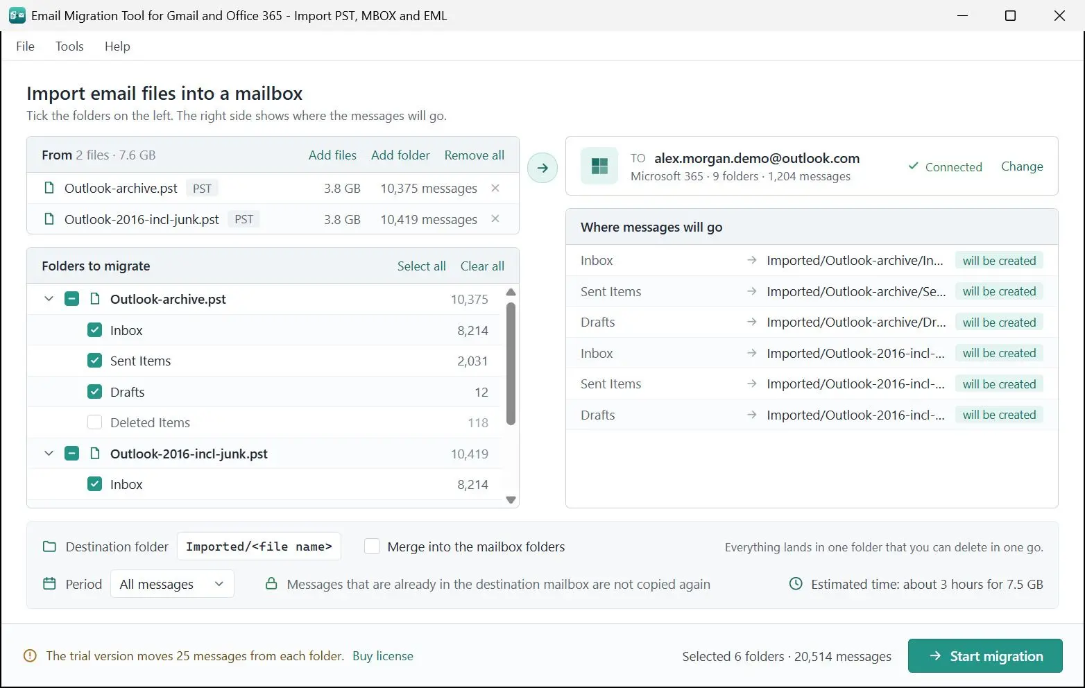 Email Migration Tool for Gmail and Office 365 - Import PST, MBOX and EML Captura de tela.