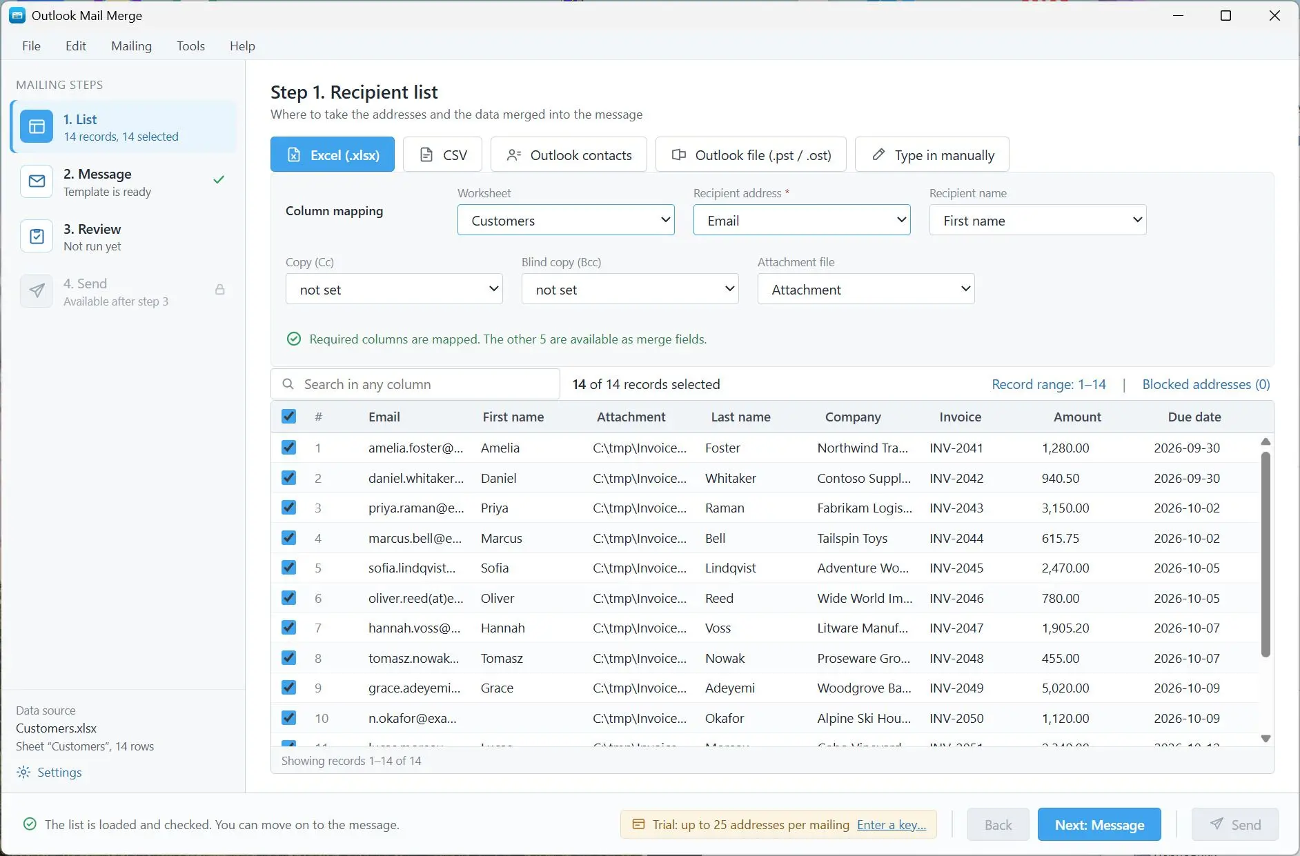 Mail Merge for Outlook and Excel with Attachments Captura de tela.