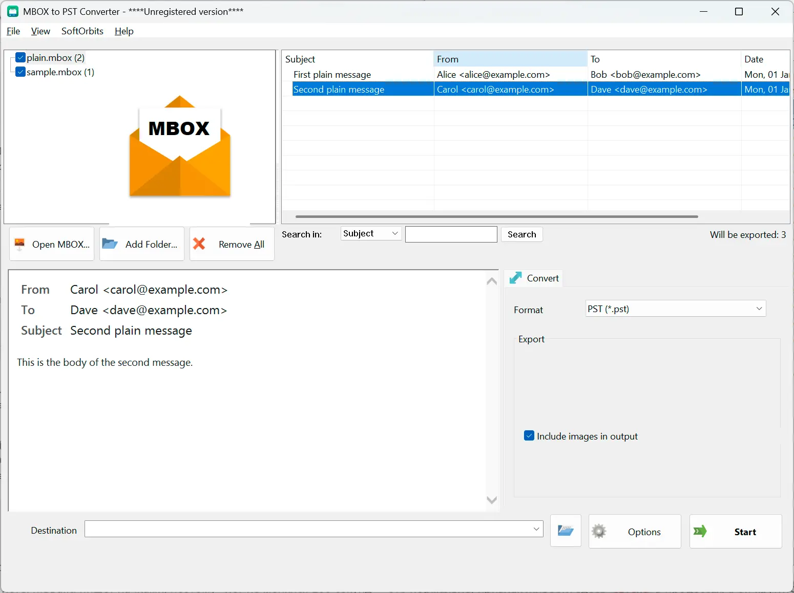 MBOX to PST Converter Software for Outlook Captura de tela.