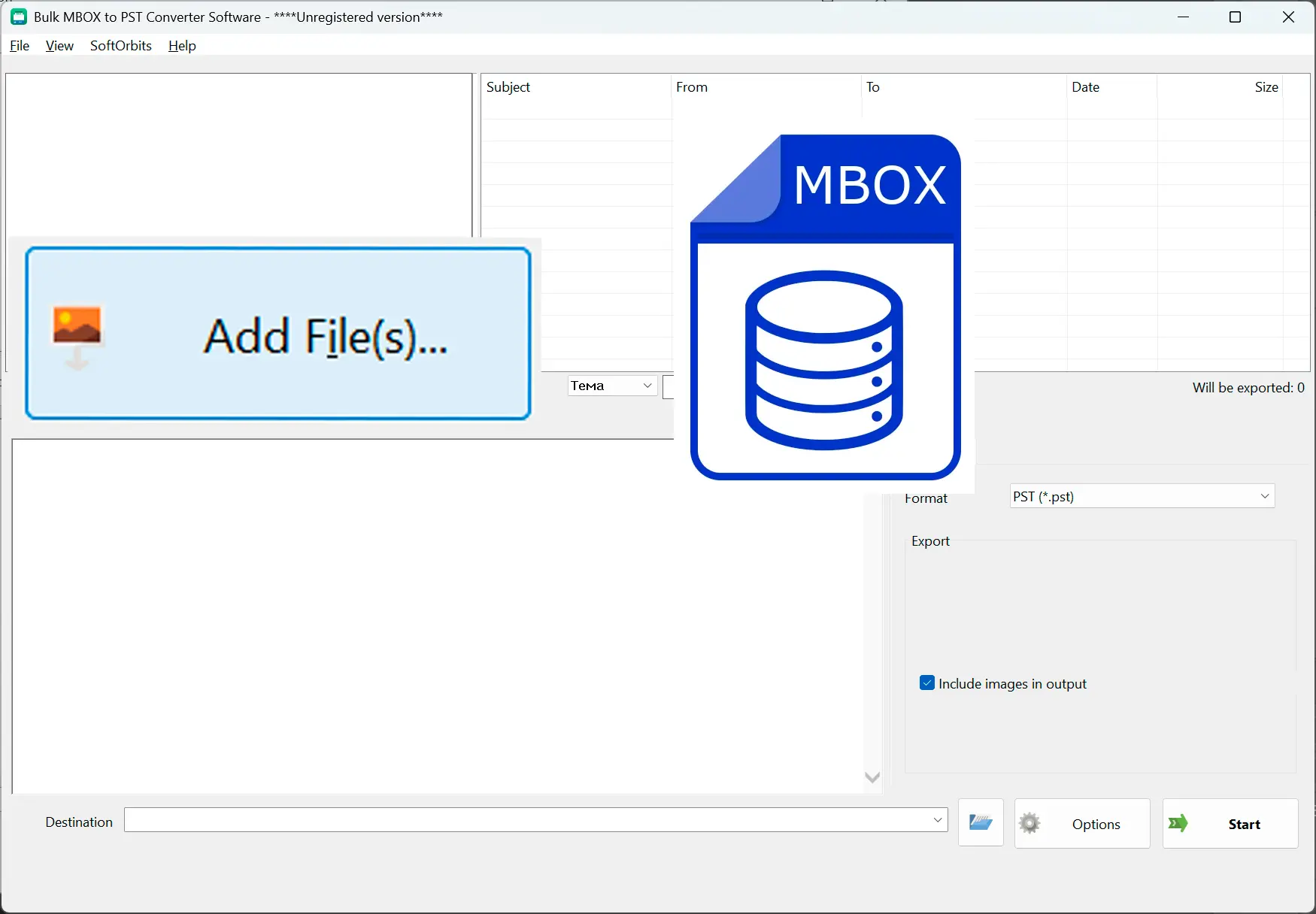 Adicione seus arquivos MBOX.