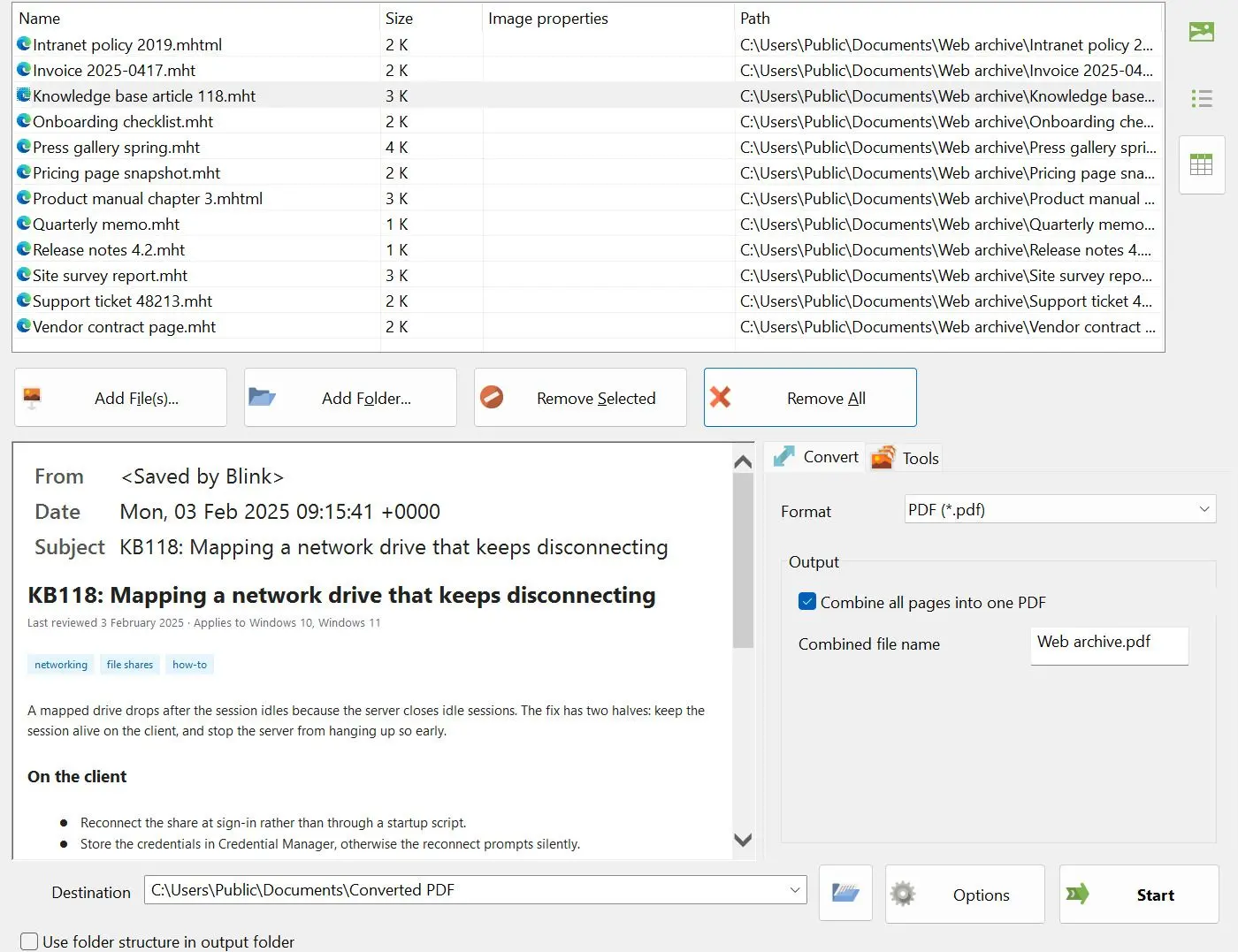 MHTML to PDF Converter Captura de tela.