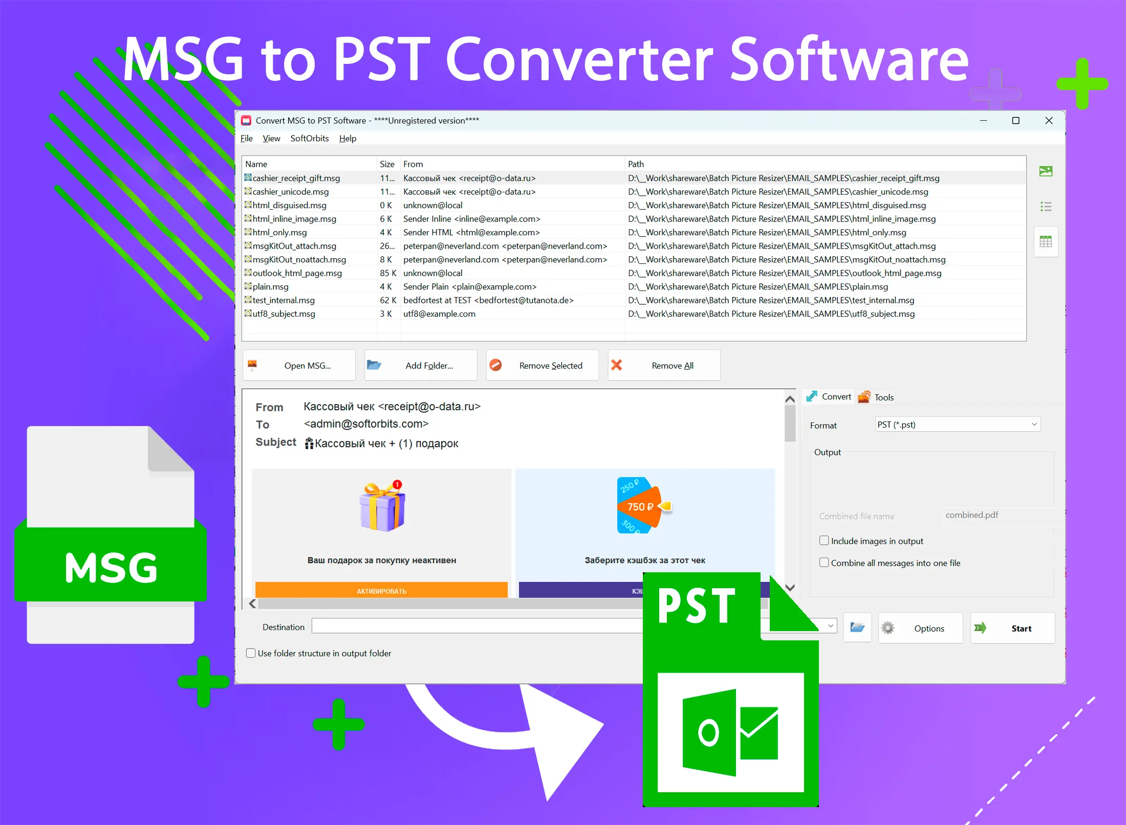 MSG to PST Converter Software Captura de tela.