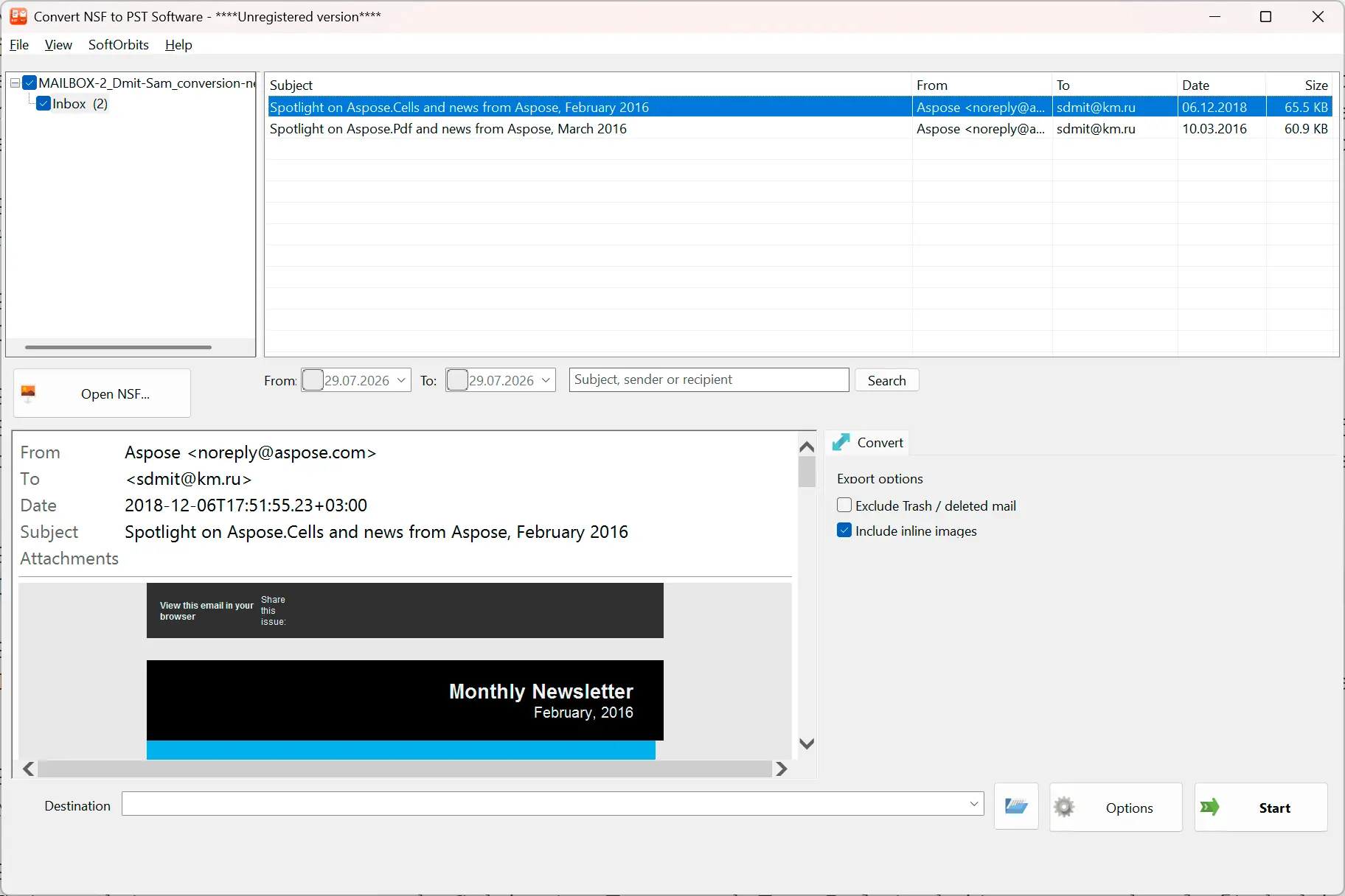 NSF to PST Converter Captura de tela.