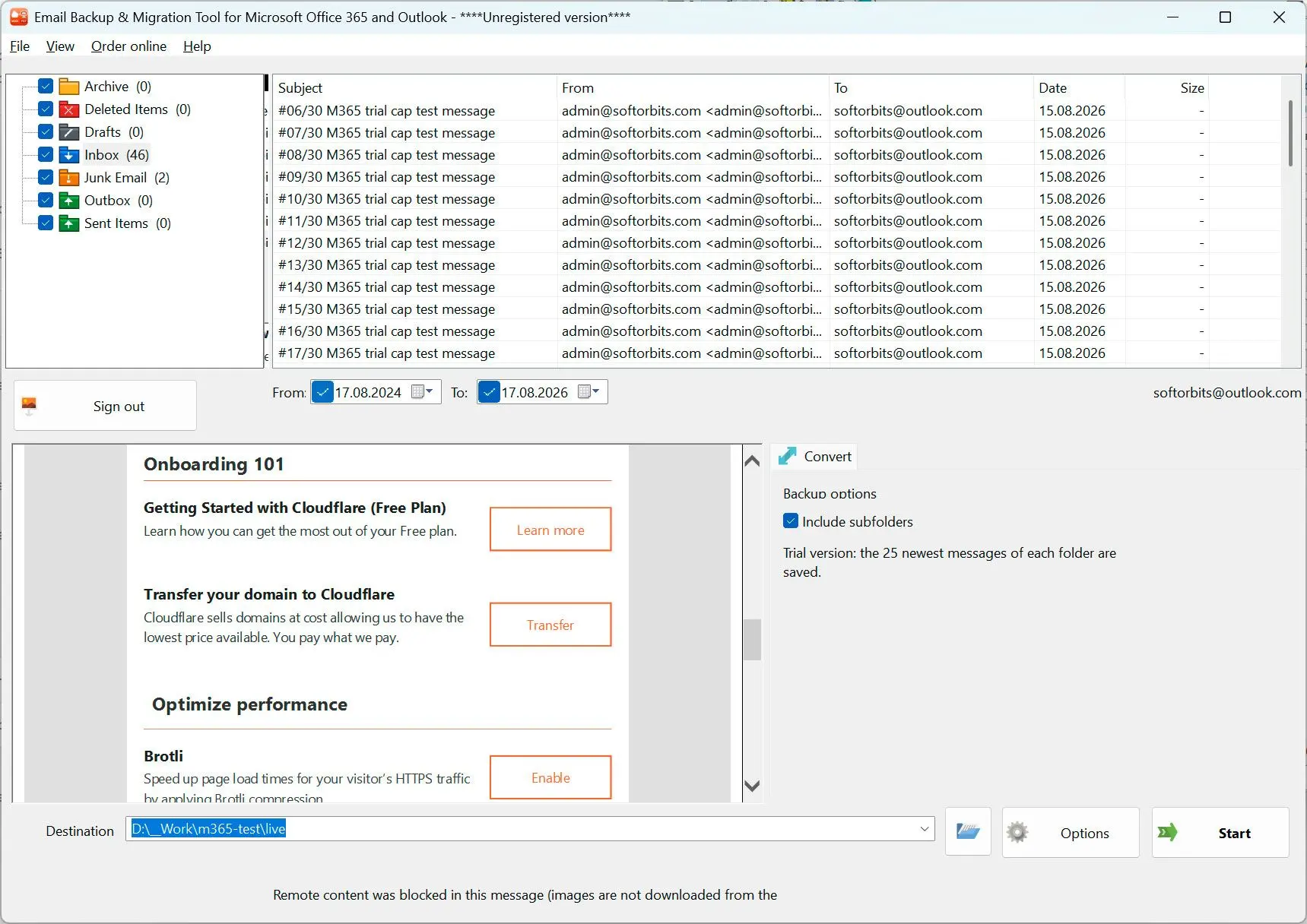Email Backup & Migration Tool for Microsoft Office 365 and Outlook Captura de tela.