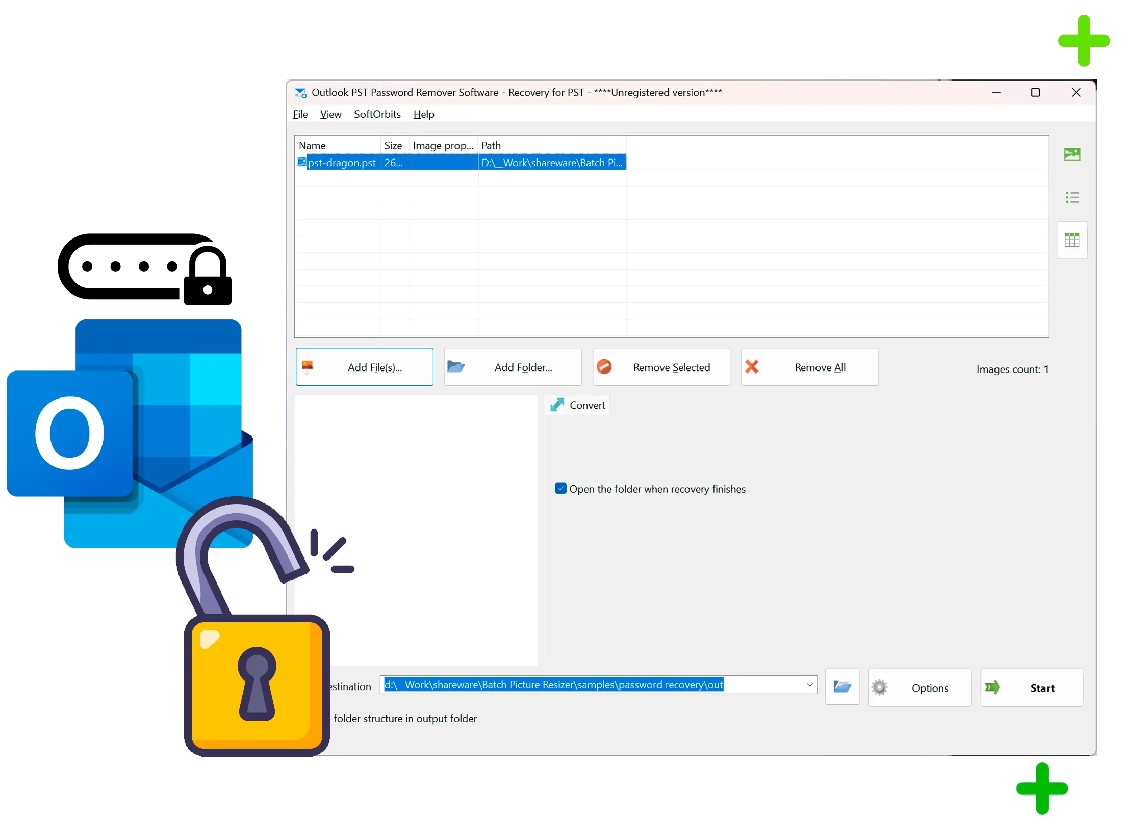 Outlook PST Password Recovery Captura de tela.
