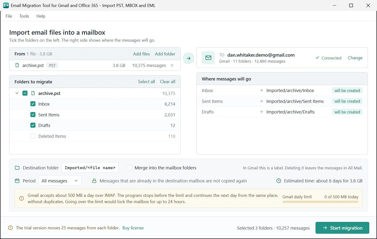 Email Migration Tool for Gmail and Office 365 - Import PST, MBOX and EML Captura de tela.