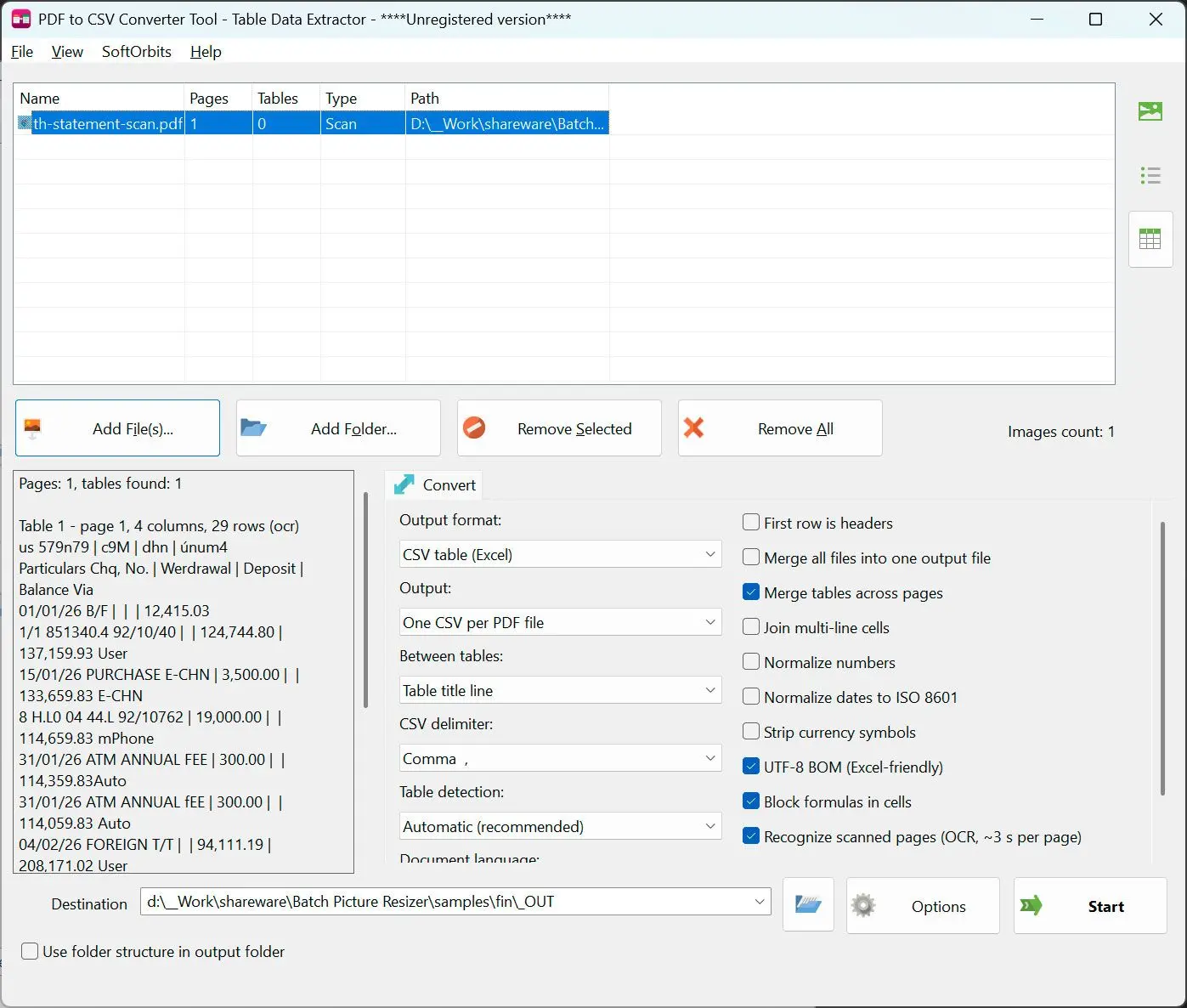 PDF to CSV Converter Captura de tela.