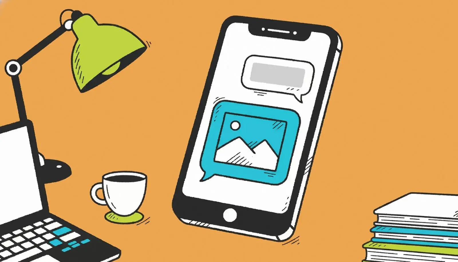 Smartphone exibindo conversa com foto encaminhada e dados EXIF ausentes.